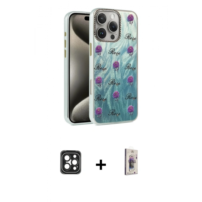 MARSİLYAN™- iPhone 16 Pro Max Kılıf Zirve Modern Prime - Siyah Bilvis 3D Cam Ekran Koruyucu + PVD Metal Kamera Lens - SH