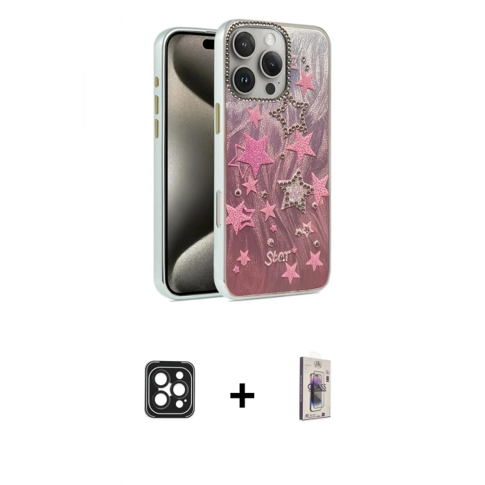 MARSİLYAN™- iPhone 16 Pro Max Kılıf Zirve Modern Prime - Siyah Bilvis 3D Cam Ekran Koruyucu + PVD Metal Kamera Lens - SH