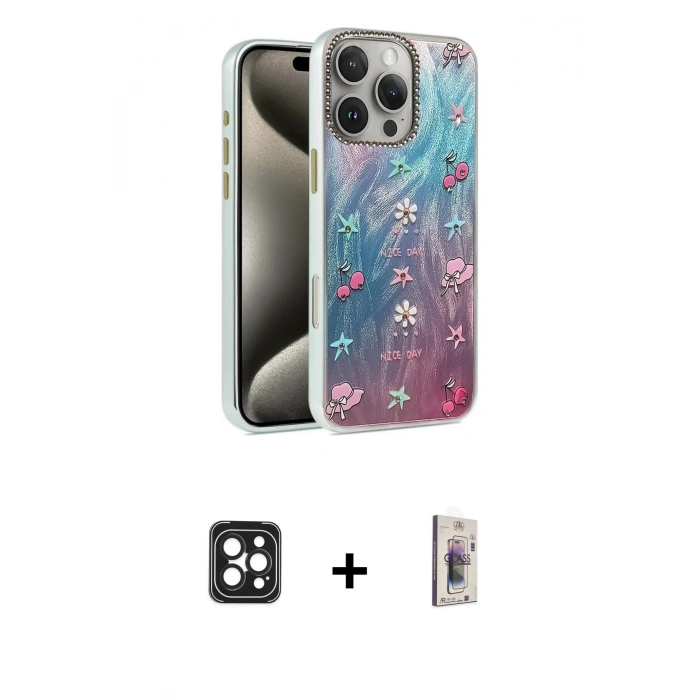 MARSİLYAN™- iPhone 16 Pro Max Kılıf Zirve Modern Prime - Siyah Bilvis 3D Cam Ekran Koruyucu + PVD Metal Kamera Lens - SH