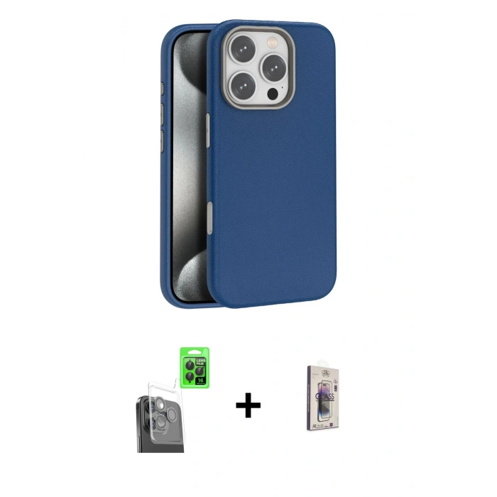 MARSİLYAN™- iPhone 16 Pro Max Kılıf Zirve Modern Prime - Siyah Bilvis 3D Cam Ekran Koruyucu + Raze Metal Kamera Lens - SH
