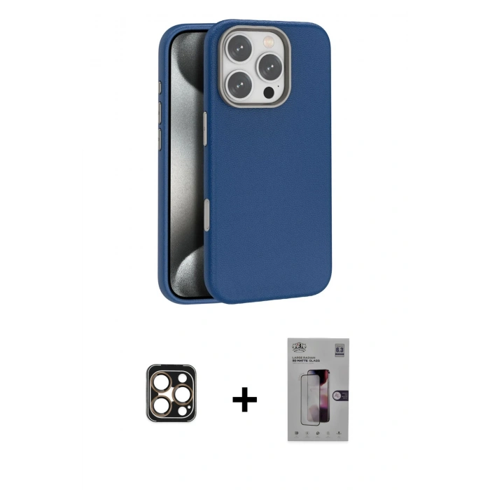 MARSİLYAN™- iPhone 16 Pro Max Kılıf Zirve Modern Prime - Siyah Bilvis 3D Mat Cam Ekran Koruyucu + PVD Metal Kamera Lens - GD