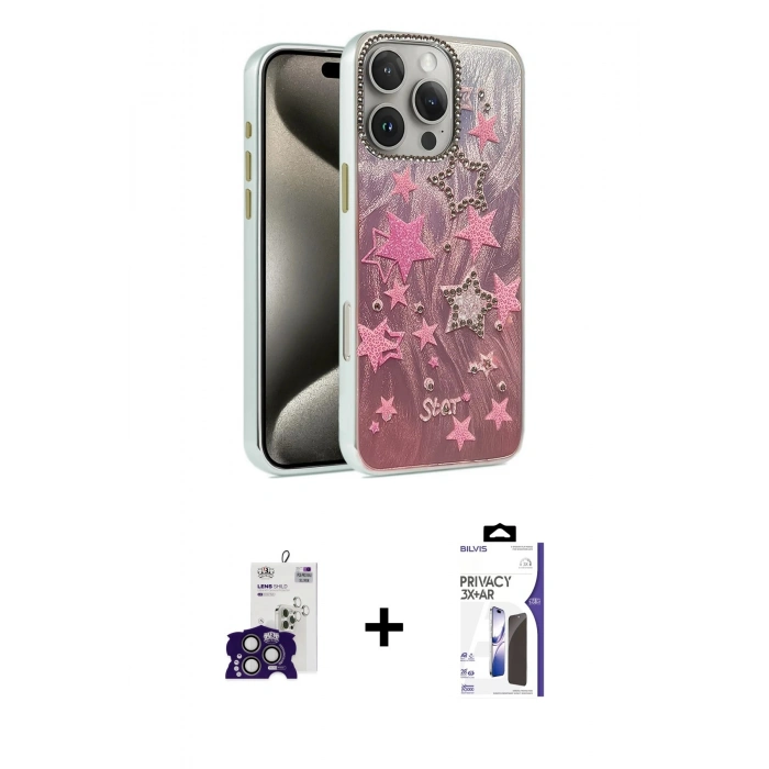 MARSİLYAN™- iPhone 16 Pro Max Kılıf Zirve Modern Prime - Siyah Bilvis 3X AR Hayalet Cam Ekran Koruyucu + Bilvis Titan Kamera Lens - TMGI