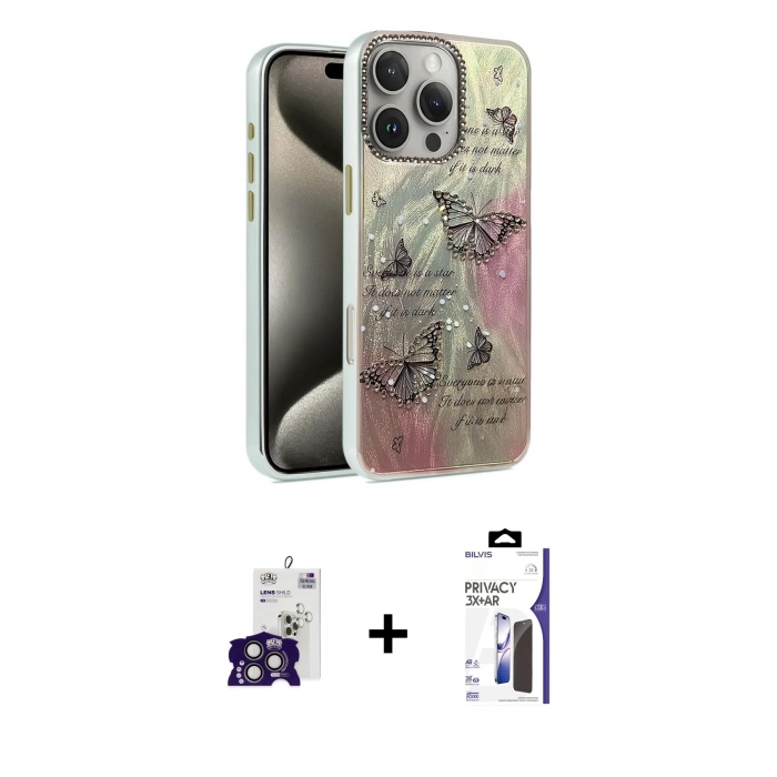 MARSİLYAN™- iPhone 16 Pro Max Kılıf Zirve Modern Prime - Siyah Bilvis 3X AR Hayalet Cam Ekran Koruyucu + Bilvis Titan Kamera Lens - TMGI