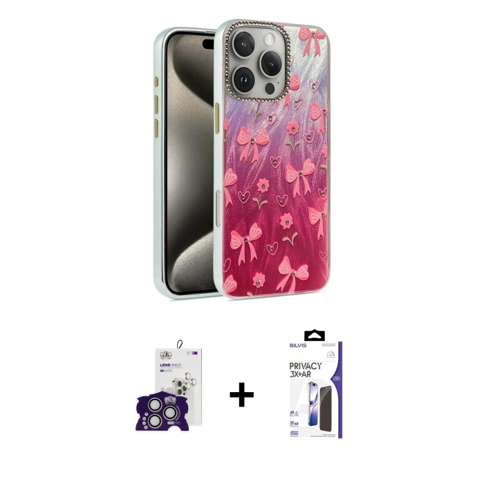 MARSİLYAN™- iPhone 16 Pro Max Kılıf Zirve Modern Prime - Siyah Bilvis 3X AR Hayalet Cam Ekran Koruyucu + Bilvis Titan Kamera Lens - GS