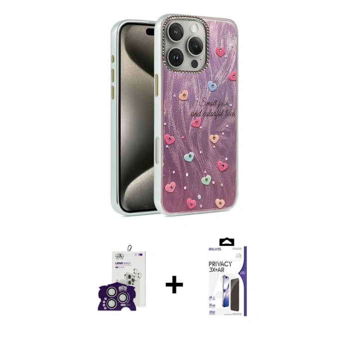 MARSİLYAN™- iPhone 16 Pro Max Kılıf Zirve Modern Prime - Siyah Bilvis 3X AR Hayalet Cam Ekran Koruyucu + Bilvis Titan Kamera Lens - GS