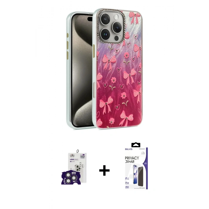 MARSİLYAN™- iPhone 16 Pro Max Kılıf Zirve Modern Prime - Siyah Bilvis 3X AR Hayalet Cam Ekran Koruyucu + Bilvis Titan Kamera Lens - TMGI