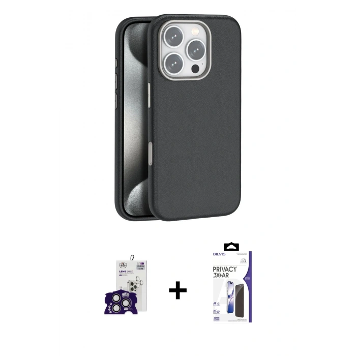 MARSİLYAN™- iPhone 16 Pro Max Kılıf Zirve Modern Prime - Siyah Bilvis 3X AR Hayalet Cam Ekran Koruyucu + Bilvis Titan Kamera Lens - TMGI
