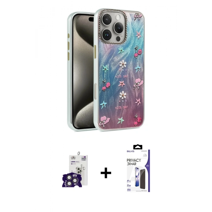 MARSİLYAN™- iPhone 16 Pro Max Kılıf Zirve Modern Prime - Siyah Bilvis 3X AR Hayalet Cam Ekran Koruyucu + Bilvis Titan Kamera Lens - TMGI