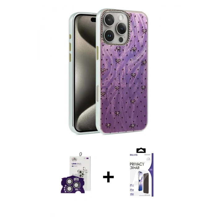 MARSİLYAN™- iPhone 16 Pro Max Kılıf Zirve Modern Prime - Siyah Bilvis 3X AR Hayalet Cam Ekran Koruyucu + Bilvis Titan Kamera Lens - GS