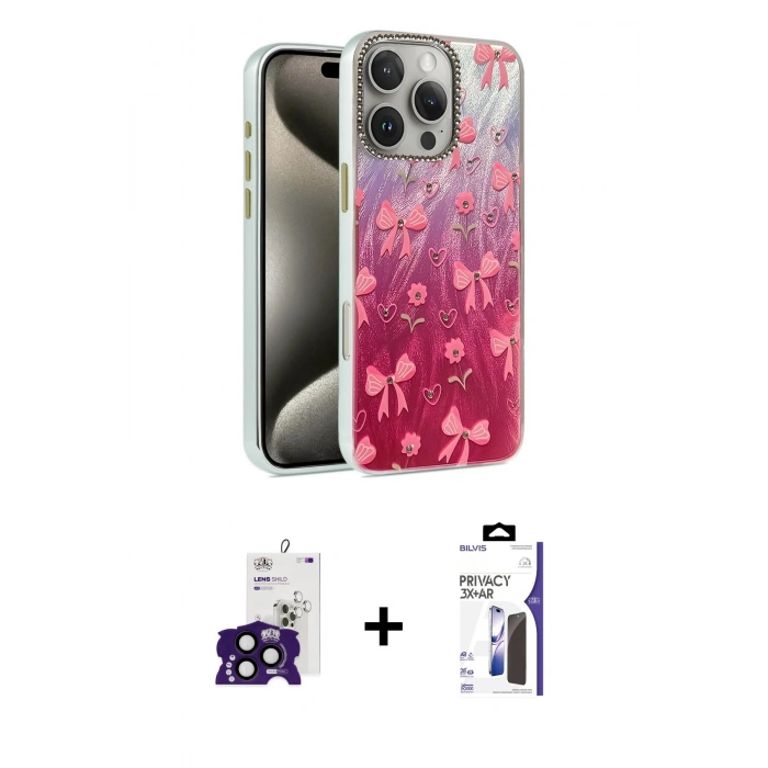 MARSİLYAN™- iPhone 16 Pro Max Kılıf Zirve Modern Prime - Siyah Bilvis 3X AR Hayalet Cam Ekran Koruyucu + Bilvis Titan Kamera Lens - SH