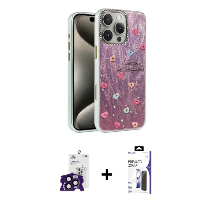 MARSİLYAN™- iPhone 16 Pro Max Kılıf Zirve Modern Prime - Siyah Bilvis 3X AR Hayalet Cam Ekran Koruyucu + Bilvis Titan Kamera Lens - SH