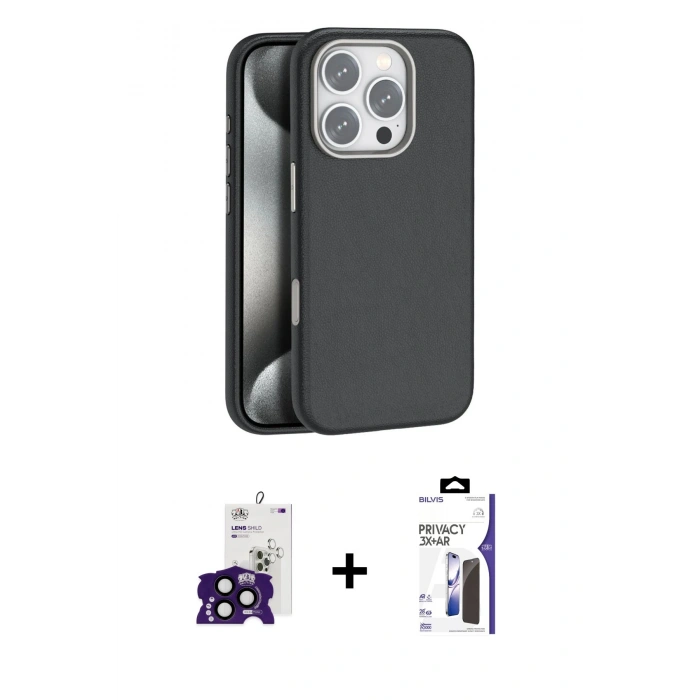 MARSİLYAN™- iPhone 16 Pro Max Kılıf Zirve Modern Prime - Siyah Bilvis 3X AR Hayalet Cam Ekran Koruyucu + Bilvis Titan Kamera Lens - SH