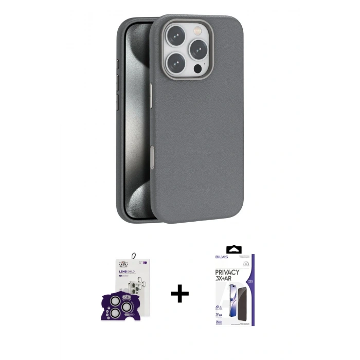 MARSİLYAN™- iPhone 16 Pro Max Kılıf Zirve Modern Prime - Siyah Bilvis 3X AR Hayalet Cam Ekran Koruyucu + Bilvis Titan Kamera Lens - GS