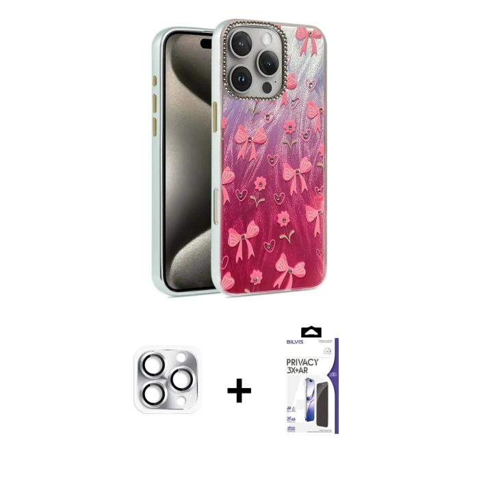 MARSİLYAN™- iPhone 16 Pro Max Kılıf Zirve Modern Prime - Siyah Bilvis 3X AR Hayalet Cam Ekran Koruyucu + Pers Alüminyum Kamera Lens - GS