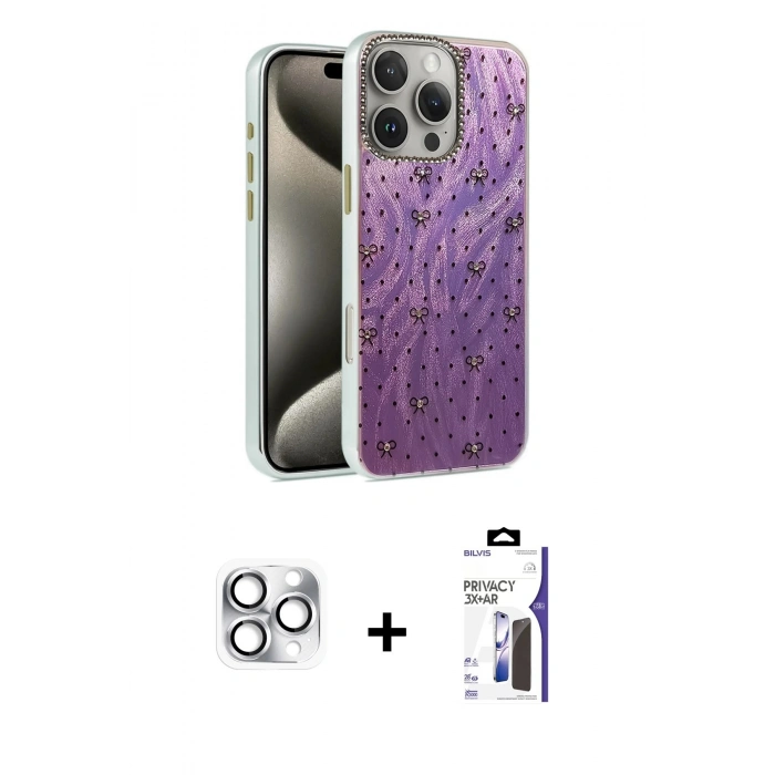 MARSİLYAN™- iPhone 16 Pro Max Kılıf Zirve Modern Prime - Siyah Bilvis 3X AR Hayalet Cam Ekran Koruyucu + Pers Alüminyum Kamera Lens - GS