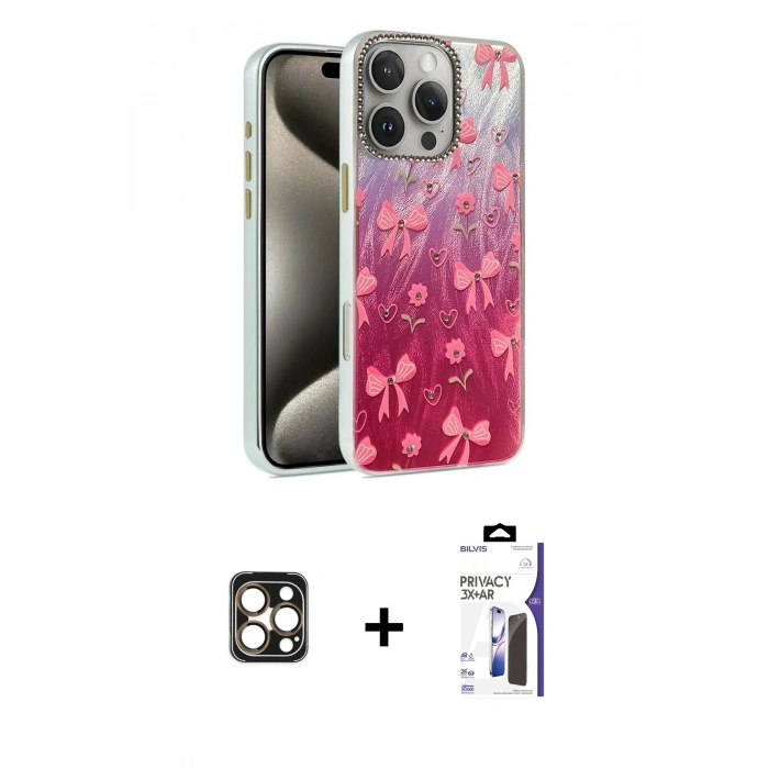 MARSİLYAN™- iPhone 16 Pro Max Kılıf Zirve Modern Prime - Siyah Bilvis 3X AR Hayalet Cam Ekran Koruyucu + PVD Metal Kamera Lens - GD