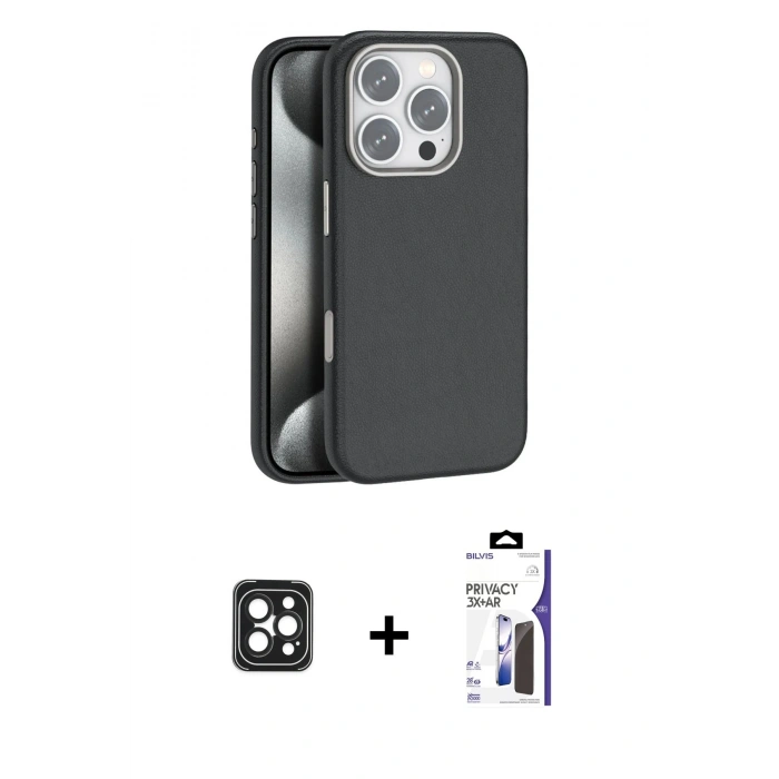 MARSİLYAN™- iPhone 16 Pro Max Kılıf Zirve Modern Prime - Siyah Bilvis 3X AR Hayalet Cam Ekran Koruyucu + PVD Metal Kamera Lens - SH