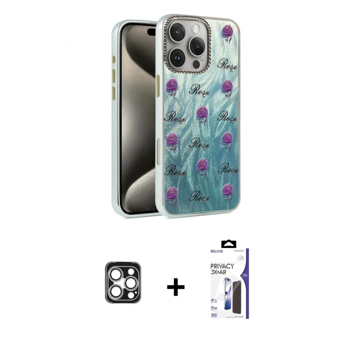 MARSİLYAN™- iPhone 16 Pro Max Kılıf Zirve Modern Prime - Siyah Bilvis 3X AR Hayalet Cam Ekran Koruyucu + PVD Metal Kamera Lens - GS