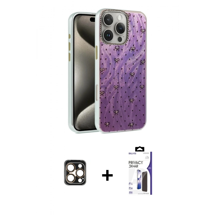 MARSİLYAN™- iPhone 16 Pro Max Kılıf Zirve Modern Prime - Siyah Bilvis 3X AR Hayalet Cam Ekran Koruyucu + PVD Metal Kamera Lens - GD