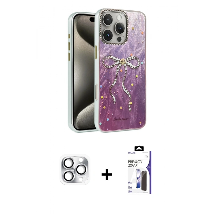 MARSİLYAN™- iPhone 16 Pro Max Kılıf Zirve Modern Prime - Siyah Bilvis 3X AR Hayalet Cam Ekran Koruyucu + Pers Alüminyum Kamera Lens - GS