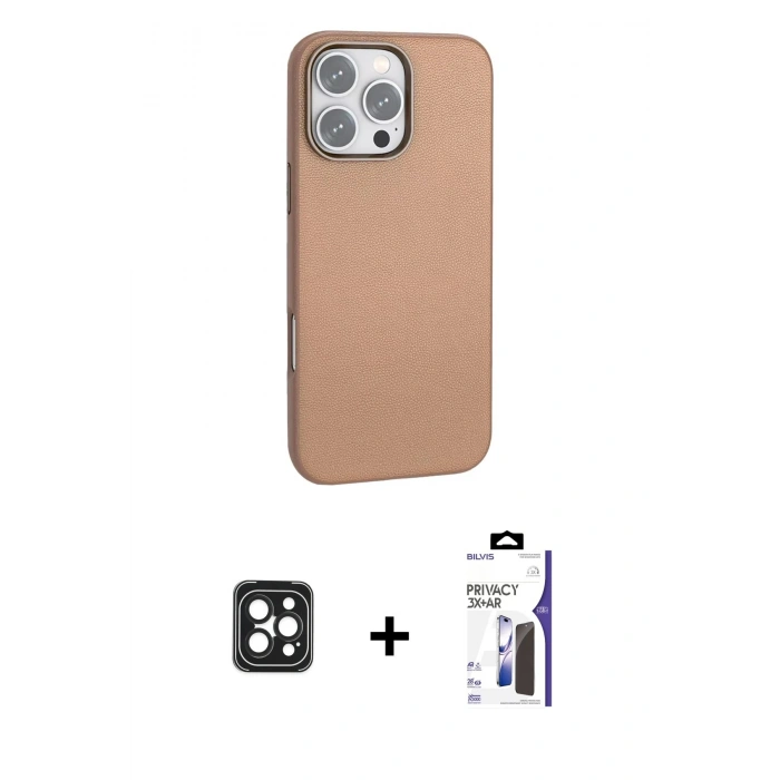 MARSİLYAN™- iPhone 16 Pro Max Kılıf Zirve Modern Prime - Siyah Bilvis 3X AR Hayalet Cam Ekran Koruyucu + PVD Metal Kamera Lens - SH
