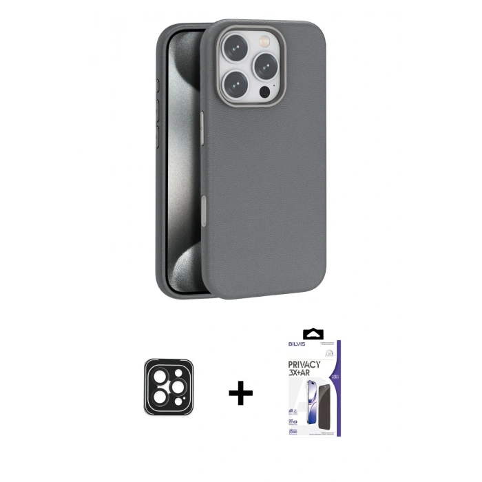 MARSİLYAN™- iPhone 16 Pro Max Kılıf Zirve Modern Prime - Siyah Bilvis 3X AR Hayalet Cam Ekran Koruyucu + PVD Metal Kamera Lens - SH