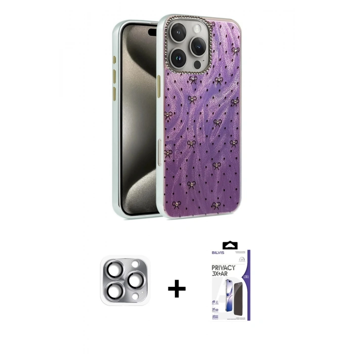 MARSİLYAN™- iPhone 16 Pro Max Kılıf Zirve Modern Prime - Siyah Bilvis 3X AR Hayalet Cam Ekran Koruyucu + Pers Alüminyum Kamera Lens - GI