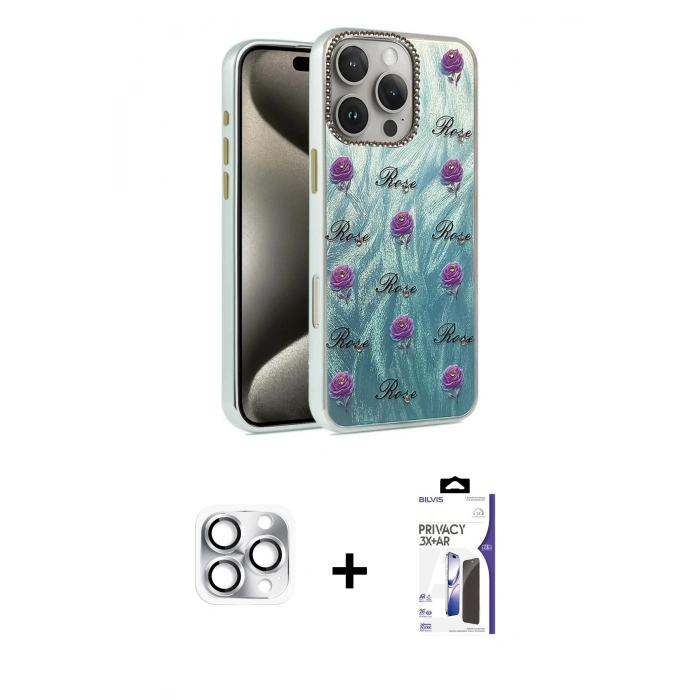 MARSİLYAN™- iPhone 16 Pro Max Kılıf Zirve Modern Prime - Siyah Bilvis 3X AR Hayalet Cam Ekran Koruyucu + Pers Alüminyum Kamera Lens - GS