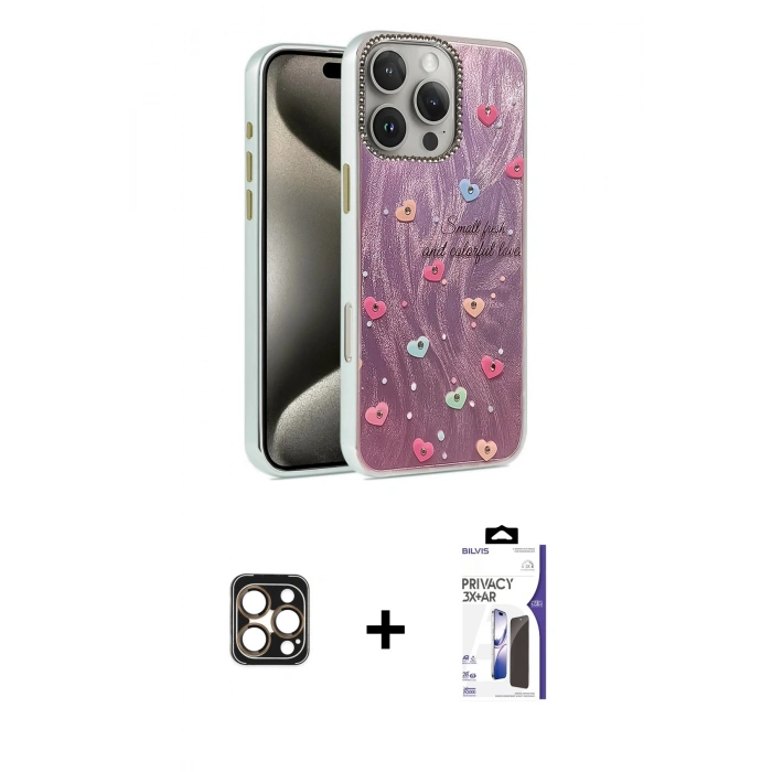 MARSİLYAN™- iPhone 16 Pro Max Kılıf Zirve Modern Prime - Siyah Bilvis 3X AR Hayalet Cam Ekran Koruyucu + PVD Metal Kamera Lens - GD