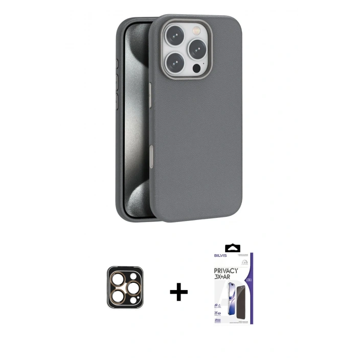 MARSİLYAN™- iPhone 16 Pro Max Kılıf Zirve Modern Prime - Siyah Bilvis 3X AR Hayalet Cam Ekran Koruyucu + PVD Metal Kamera Lens - GD