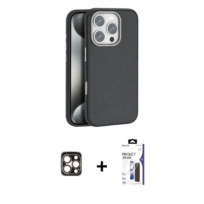 MARSİLYAN™- iPhone 16 Pro Max Kılıf Zirve Modern Prime - Siyah Bilvis 3X AR Hayalet Cam Ekran Koruyucu + PVD Metal Kamera Lens - GD