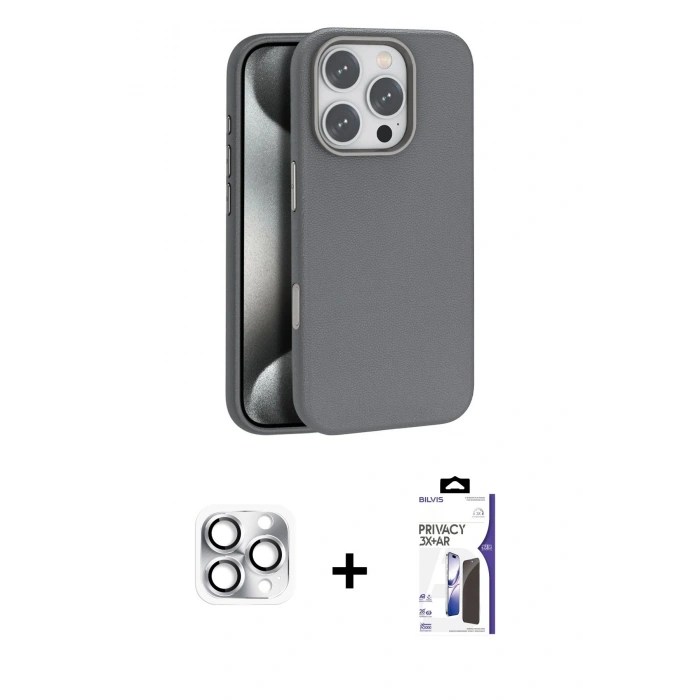MARSİLYAN™- iPhone 16 Pro Max Kılıf Zirve Modern Prime - Siyah Bilvis 3X AR Hayalet Cam Ekran Koruyucu + Pers Alüminyum Kamera Lens - GS