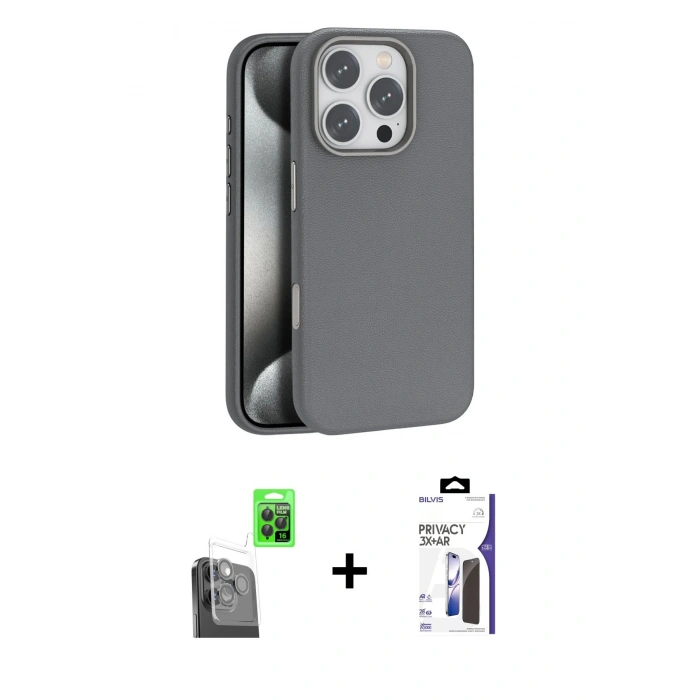 MARSİLYAN™- iPhone 16 Pro Max Kılıf Zirve Modern Prime - Siyah Bilvis 3X AR Hayalet Cam Ekran Koruyucu + Raze Metal Kamera Lens - SH