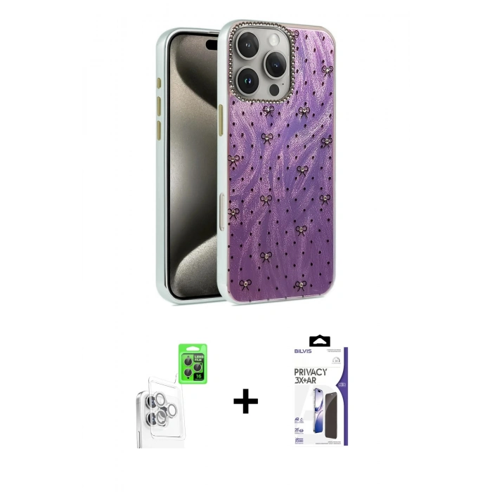 MARSİLYAN™- iPhone 16 Pro Max Kılıf Zirve Modern Prime - Siyah Bilvis 3X AR Hayalet Cam Ekran Koruyucu + Raze Metal Kamera Lens - BZ