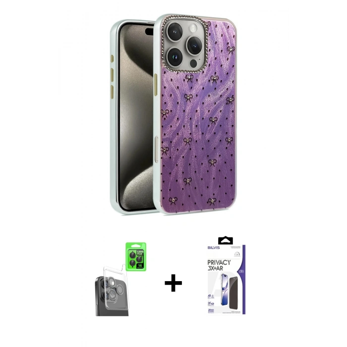 MARSİLYAN™- iPhone 16 Pro Max Kılıf Zirve Modern Prime - Siyah Bilvis 3X AR Hayalet Cam Ekran Koruyucu + Raze Metal Kamera Lens - SH