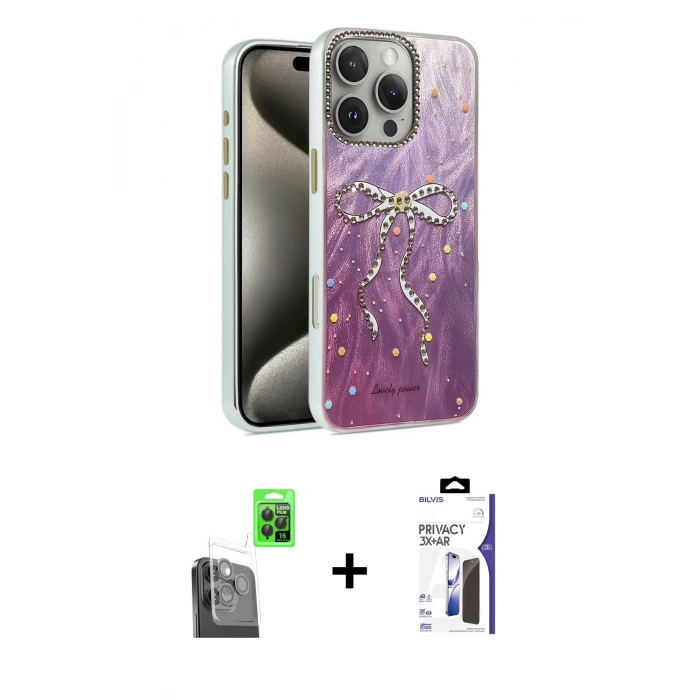 MARSİLYAN™- iPhone 16 Pro Max Kılıf Zirve Modern Prime - Siyah Bilvis 3X AR Hayalet Cam Ekran Koruyucu + Raze Metal Kamera Lens - SH