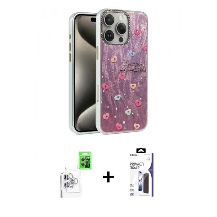 MARSİLYAN™- iPhone 16 Pro Max Kılıf Zirve Modern Prime - Siyah Bilvis 3X AR Hayalet Cam Ekran Koruyucu + Raze Metal Kamera Lens - BZ