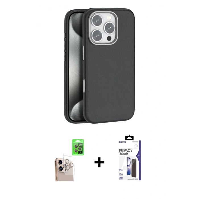 MARSİLYAN™- iPhone 16 Pro Max Kılıf Zirve Modern Prime - Siyah Bilvis 3X AR Hayalet Cam Ekran Koruyucu + Raze Metal Kamera Lens - NLGY