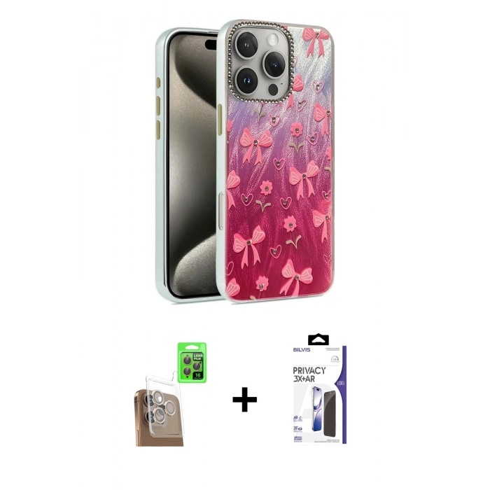 MARSİLYAN™- iPhone 16 Pro Max Kılıf Zirve Modern Prime - Siyah Bilvis 3X AR Hayalet Cam Ekran Koruyucu + Raze Metal Kamera Lens - CLTM