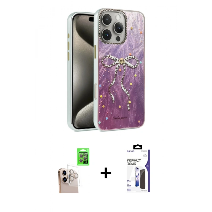 MARSİLYAN™- iPhone 16 Pro Max Kılıf Zirve Modern Prime - Siyah Bilvis 3X AR Hayalet Cam Ekran Koruyucu + Raze Metal Kamera Lens - NLGY