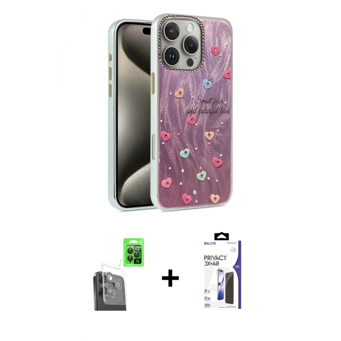 MARSİLYAN™- iPhone 16 Pro Max Kılıf Zirve Modern Prime - Siyah Bilvis 3X AR Hayalet Cam Ekran Koruyucu + Raze Metal Kamera Lens - SH