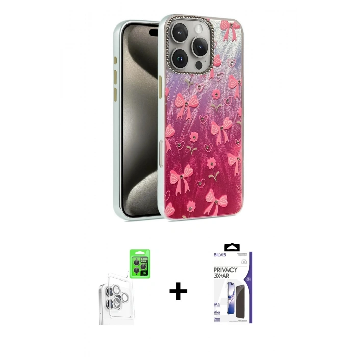 MARSİLYAN™- iPhone 16 Pro Max Kılıf Zirve Modern Prime - Siyah Bilvis 3X AR Hayalet Cam Ekran Koruyucu + Raze Metal Kamera Lens - BZ