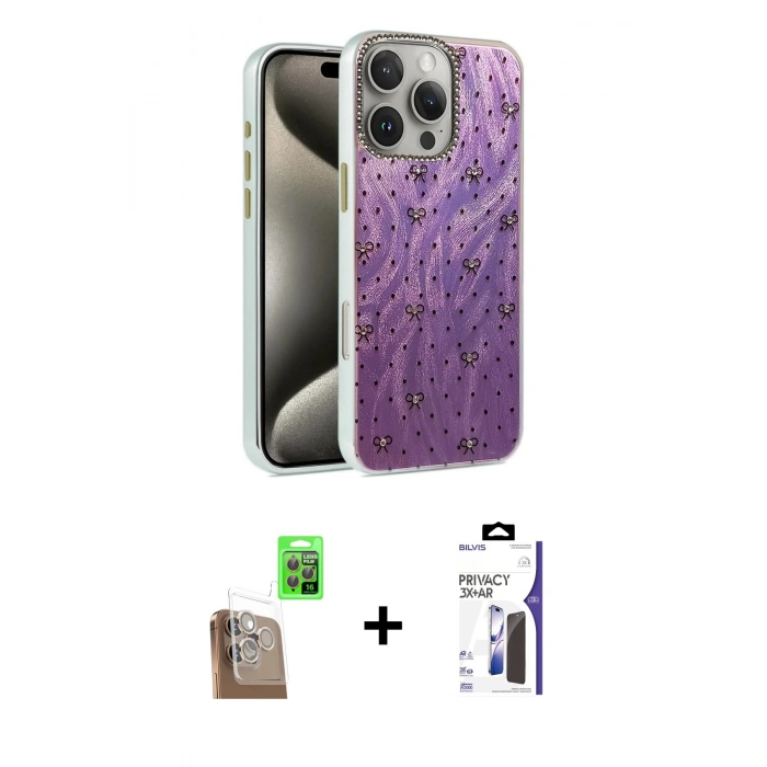 MARSİLYAN™- iPhone 16 Pro Max Kılıf Zirve Modern Prime - Siyah Bilvis 3X AR Hayalet Cam Ekran Koruyucu + Raze Metal Kamera Lens - CLTM