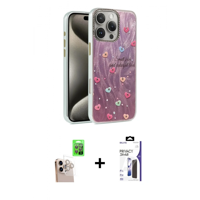 MARSİLYAN™- iPhone 16 Pro Max Kılıf Zirve Modern Prime - Siyah Bilvis 3X AR Hayalet Cam Ekran Koruyucu + Raze Metal Kamera Lens - NLGY