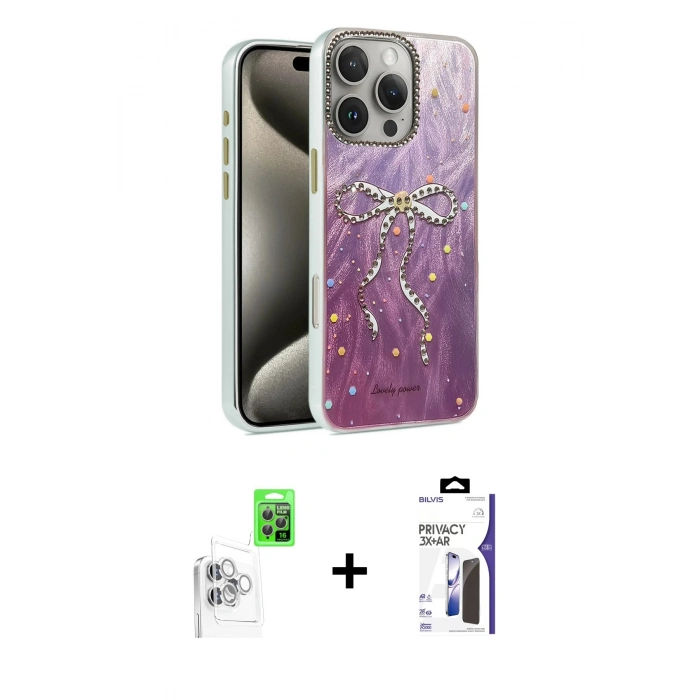 MARSİLYAN™- iPhone 16 Pro Max Kılıf Zirve Modern Prime - Siyah Bilvis 3X AR Hayalet Cam Ekran Koruyucu + Raze Metal Kamera Lens - BZ