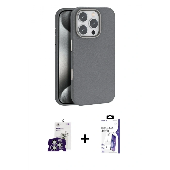 MARSİLYAN™- iPhone 16 Pro Max Kılıf Zirve Modern Prime - Siyah Bilvis 3X AR HD Cam Ekran Koruyucu + Bilvis Titan Kamera Lens - GS