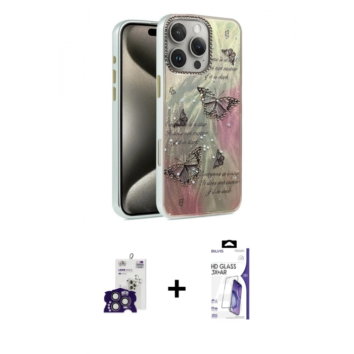 MARSİLYAN™- iPhone 16 Pro Max Kılıf Zirve Modern Prime - Siyah Bilvis 3X AR HD Cam Ekran Koruyucu + Bilvis Titan Kamera Lens - TMGI