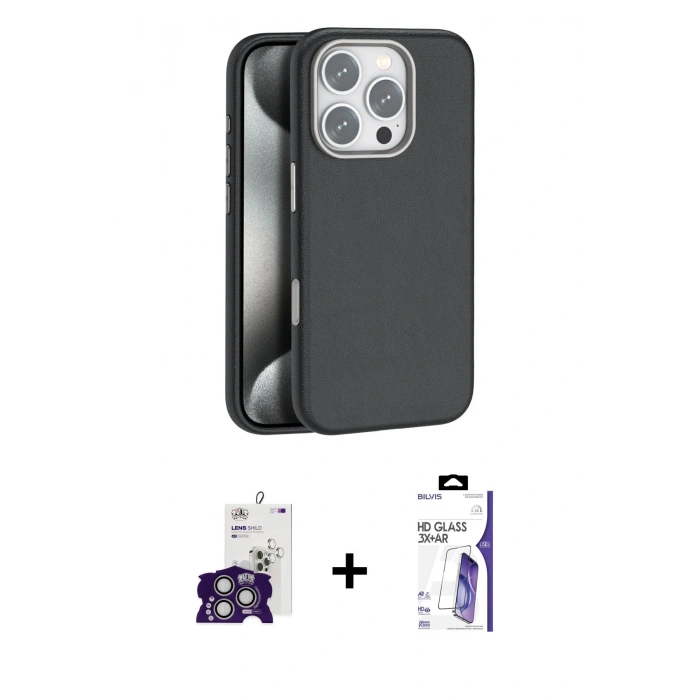 MARSİLYAN™- iPhone 16 Pro Max Kılıf Zirve Modern Prime - Siyah Bilvis 3X AR HD Cam Ekran Koruyucu + Bilvis Titan Kamera Lens - GS