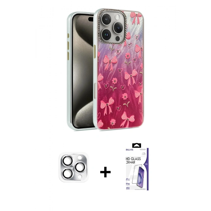 MARSİLYAN™- iPhone 16 Pro Max Kılıf Zirve Modern Prime - Siyah Bilvis 3X AR HD Cam Ekran Koruyucu + Pers Alüminyum Kamera Lens - GS
