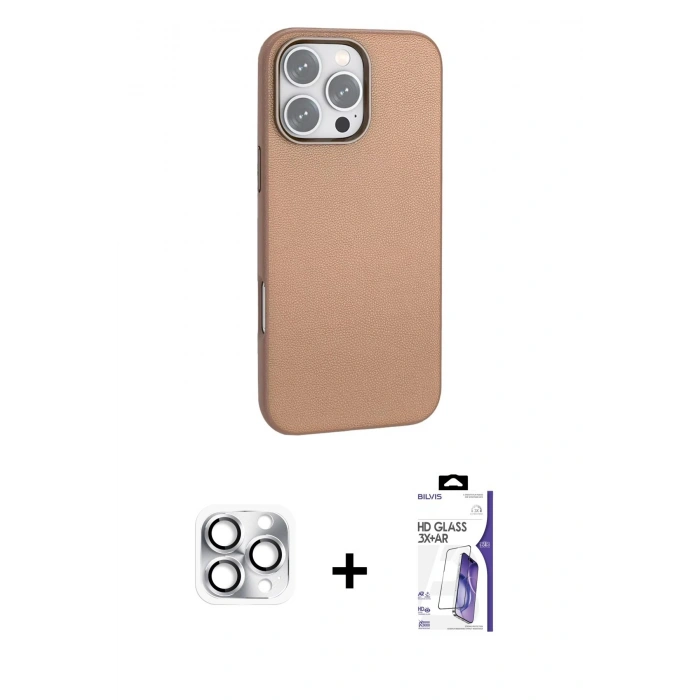 MARSİLYAN™- iPhone 16 Pro Max Kılıf Zirve Modern Prime - Siyah Bilvis 3X AR HD Cam Ekran Koruyucu + Pers Alüminyum Kamera Lens - GS